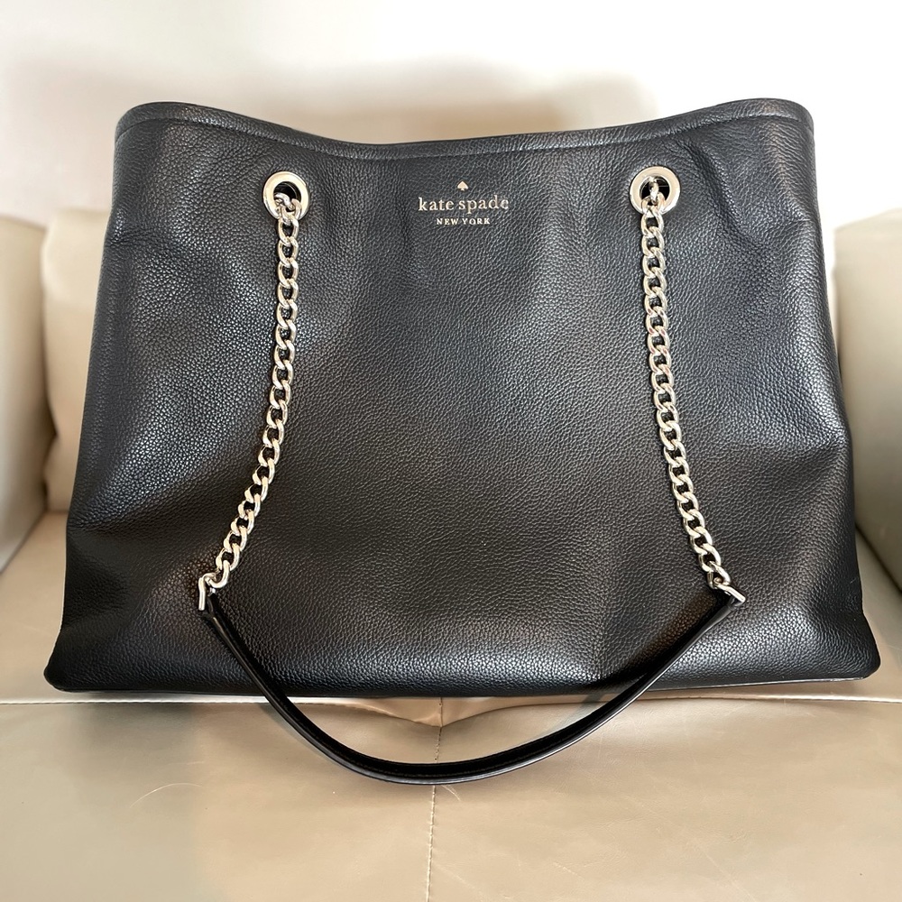 Kate Spade Black Leather Work or Travel Bag with Gold Hardware